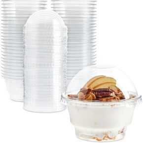 Juvale 50-Pack 5 oz Plastic Dessert Cups with Lids - Bulk Ice Cream Containers with Dome Lids (Clear)…