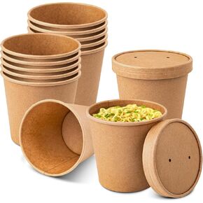 50 Pack Soup Containers with Lids, Disposable and Biodegradable Ice Cream Cups Kraft 12oz Paper Soup Bowls with Lids for Hot Drinking, Food, and Ice Cream (50 sets, 12 oz)