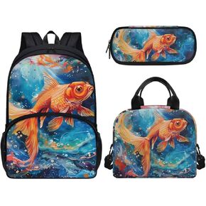 3 Pcs Backpack for School, Kids Backpack for Girls Train and Cloud Print with Lunch Box Pencil Case Set for Teen Girls Elementary Primary Middle High College