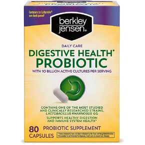 berkley jensen Daily Care Digestive Health Probiotics for Women & Men - Advanced Formula with Lactobacillus Rhamnosus GG & Lactobacillus Acidophilus - for Immune Support & Gut Health - 80 Capsules
