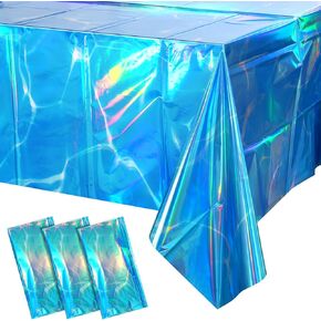 3 Pack Ocean Tablecloths Iridescent Plastic Disposable Table Cloth Rectangle Water Wave Table Covers for Under Sea Ocean Pool Beach Party Decorations, 54 x 108Inch