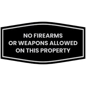 Fancy No Firearms or Weapons Allowed on this Property Sign (Brushed Silver) - Medium