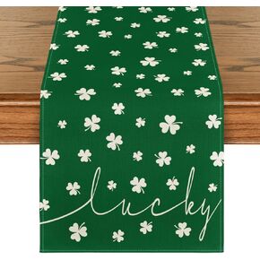 Artoid Mode Beige Lucky Shamrock St. Patrick's Day Table Runner, Seasonal Spring Holiday Kitchen Dining Table Decoration for Indoor Outdoor Home Party Decor 13 x 72 Inch
