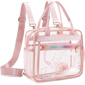 Clear Backpack for Girls Heavy Duty Transparent Kids Shoulder Handbag Elementary School Bag See Through Bag Large TPU Bookbags Travel Daypack for Women Teens Students Beige