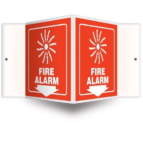 Accuform PSP620 Projection Sign 3D, FIRE Alarm (Arrow)", 6" x 5" Panel, 0.10" Thick High-Impact Plastic, Pre-Drilled Mounting Holes, White on Red