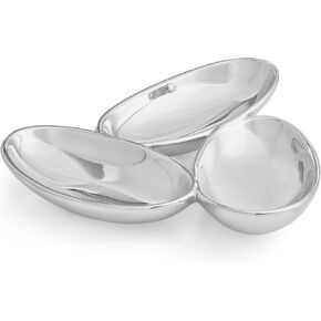nambe Tipsy Condiment Server | 3 Part Divided Serving Tray for Condiments, Nuts, Dips, Appetizers, and Snacks | Made of Nambe Alloy | Designed by Neil Cohen in Saudi Arabia