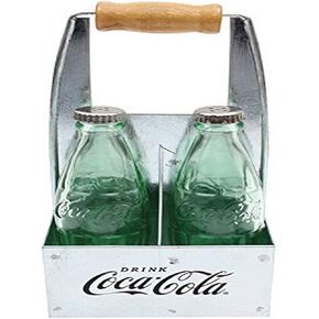 Tablecraft Salt & Pepper Caddy, 2.375" x 3" x 6.5", Green Tinted Glass