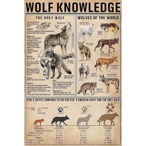 Wolf Knowledge Retro Metal Tin Sign Wolves Of The World Printed Poster Cafe Bar School Home Education Living Room Art Wall Decoration Plaque Gift
