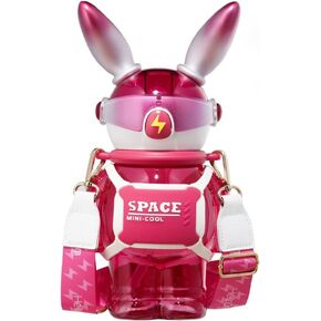 37 Oz Rabbit Water Bottle With Straw, Cool Lightning Space Rabbits Cup, Portable Outdoor Water Bottle, Suitable For Adults And Children Fitness Sports(Black)