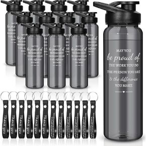 24 Pcs Employee Thank You Gifts 12 Plastic 24 oz Water Bottles Bulk and 12 Thank You Sign Silicone Keychain Appreciation Gifts May You Be Proud of Work for Volunteer Employee Coworker Gray