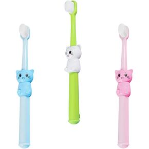 Healifty 3pcs Toothbrushes Cartoon Cat Toddlers Toothbrushes Bristle Toothbrushes for and