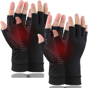 2 Pairs Copper Arthritis Gloves, Fingerless Compression Gloves for Men and Women, Pain Relief and Healing for Arthritis Hand, Carpal Tunnel, Typing and Daily Work (Black, Small)