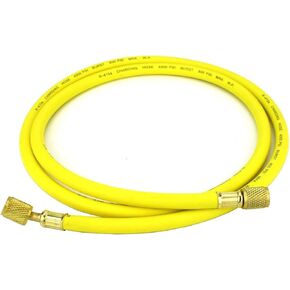 خرطوم التبريد - 60 بوصة (150 سم) - ضغط العمل: 800 رطل لكل بوصة مربعة -1/4 بوصة تركيبات مخرشة من النحاس المتوهج مع مقاعد حشية PTFE - موصل زاوية 45 درجة.