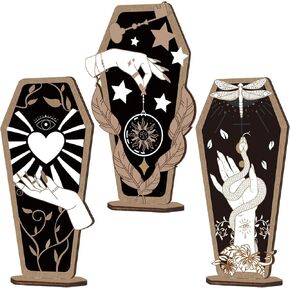 3 Pieces Halloween Decoration Gothic Home Decor Witch Hand Wooden Coffin Sign Witch Decor Spooky Hands Stars Hearts Table Desk Accessories for Halloween Party Supplies Home Decor(Cool Style)