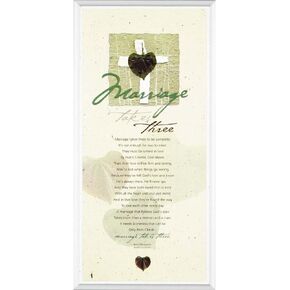Marriage Takes Three Heart Cross Speckled White 5 x 11 Wood Wall Sign Plaque