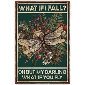 Dragonfly Wall Decor Vintage Tin Signs, My Mind Still Talks to You Hippie Room Decor, 8x12Inches Retro Metal Signs for Home Office Room Cafe