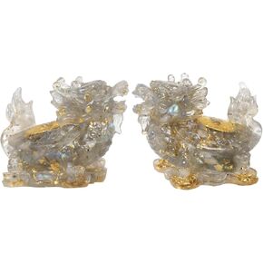 mookaitedecor 2 Pcs Aquamarine Crystal Dragon Turtle Figurine, Resin Dragon Tortoise Animals Feng Shui Stone Statue for Home Office Decor Collectible Ornament