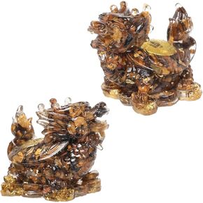 TUMBEELLUWA Pack of 2 Dragon Turtle Crystal Statue Resin Animal Stone Collectible Figurine Feng Shui Ornament for Prosperity Wealth Good Luck, Tiger's Eye