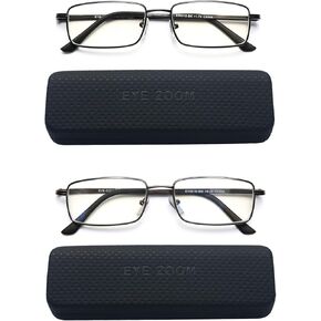 Reading Glasses Blue Light Blocking 2 Pack Rectangular Metal Anti Blue Ray and UV Readers for Men and Women