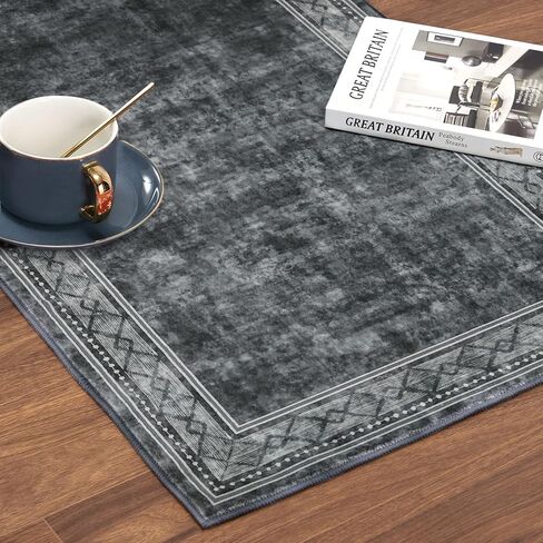 سجادة منطقة كبيرة مقاس 9 × 12 سجادة منطقة قابلة للغسل بحدود حديثة لغرفة المعيشة سجادة ذات حدود هندسية سجادة رمي سجادة مقاومة للانزلاق وغطاء أرضي مقاوم للبقع لديكور المنزل، أزرق مخضر in Kuwait