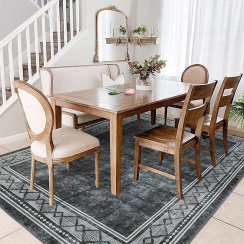 سجادة منطقة كبيرة مقاس 9 × 12 سجادة منطقة قابلة للغسل بحدود حديثة لغرفة المعيشة سجادة ذات حدود هندسية سجادة رمي سجادة مقاومة للانزلاق وغطاء أرضي مقاوم للبقع لديكور المنزل، أزرق مخضر in Kuwait