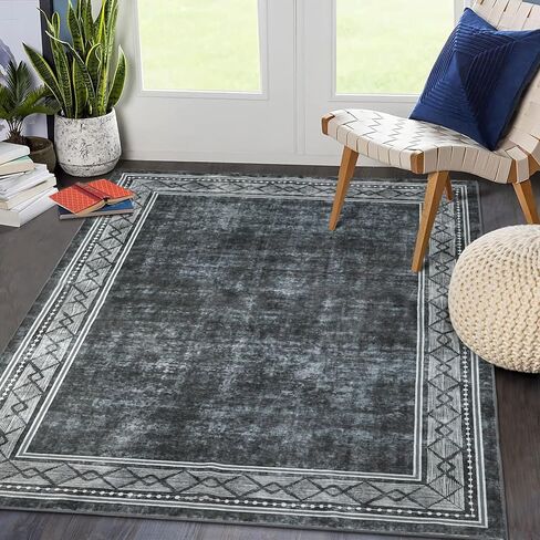 سجادة منطقة كبيرة مقاس 9 × 12 سجادة منطقة قابلة للغسل بحدود حديثة لغرفة المعيشة سجادة ذات حدود هندسية سجادة رمي سجادة مقاومة للانزلاق وغطاء أرضي مقاوم للبقع لديكور المنزل، أزرق مخضر in Kuwait