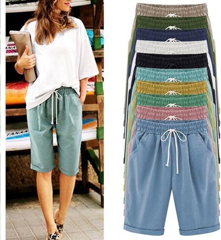 XinYangNi المرأة عادية في الهواء الطلق مرونة الخصر طول الركبة الشباك برمودا السراويل مع الرباط الجيش الأخضر الولايات المتحدة 8-10 in Kuwait