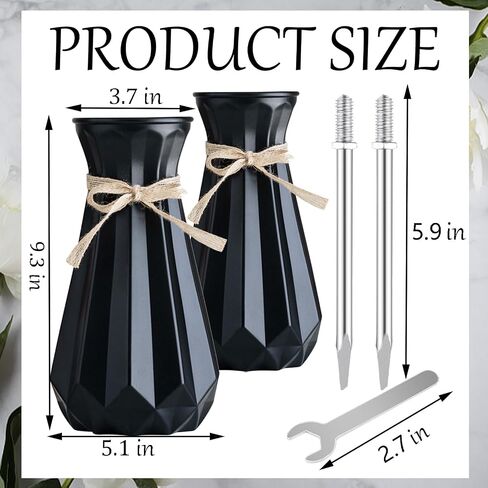 2PCS Cemetery Vases for Grave-Durable Plastic Grave Vases Flower Holder with Metal Spikes Bow Decor for Cemetery Headstones, Outdoor Grave Decorations for Memorial Gifts for Loss of Loved One - Balck in Saudi Arabia