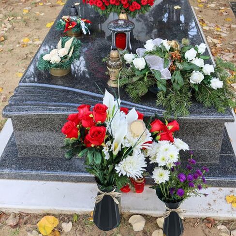 2PCS Cemetery Vases for Grave-Durable Plastic Grave Vases Flower Holder with Metal Spikes Bow Decor for Cemetery Headstones, Outdoor Grave Decorations for Memorial Gifts for Loss of Loved One - Balck in Saudi Arabia