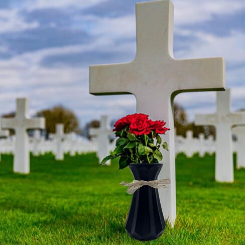 2PCS Cemetery Vases for Grave-Durable Plastic Grave Vases Flower Holder with Metal Spikes Bow Decor for Cemetery Headstones, Outdoor Grave Decorations for Memorial Gifts for Loss of Loved One - Balck in Saudi Arabia