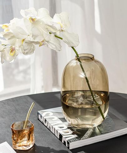 GeLive 8 inch Brown Glass Vase, Tall Flower Vase, Tabletop Centerpiece Vase, Clear Decorative Vase, Floor Vase for Long Stem Branch Artificial Plant Home Indoor Decoration in Saudi Arabia