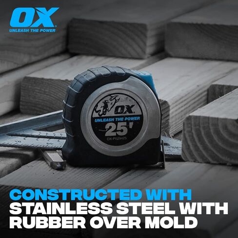 OX Tools Tape Measure 25 ft Pro Stainless Steel Auto Locking Measuring Tape, Tough Shock Proof Casing & smooth retrieval, OX-P029425 in Kuwait