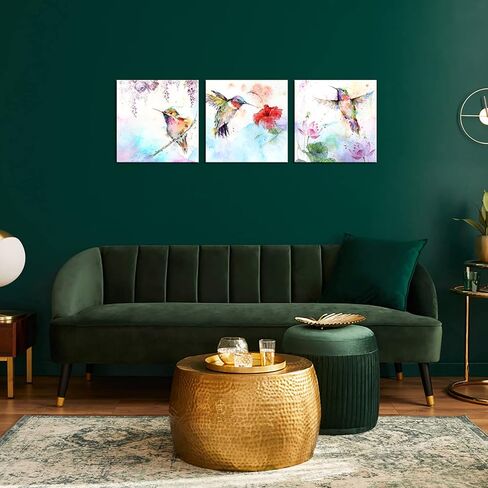 Canvbay 3Pcs Bird Canvas Wall Art Animal Picture Artwork Hummingbirds and Red Purple Flower Canvas Print Abstract Painting Vintage Wall Decor for Bedroom Office Farmhouse 12x12inchx3pcs (Small) in Saudi Arabia