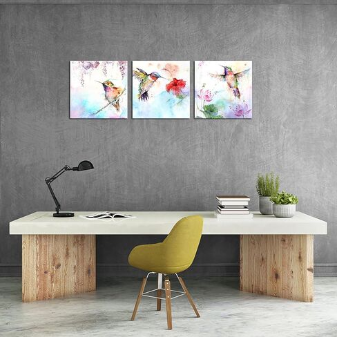 Canvbay 3Pcs Bird Canvas Wall Art Animal Picture Artwork Hummingbirds and Red Purple Flower Canvas Print Abstract Painting Vintage Wall Decor for Bedroom Office Farmhouse 12x12inchx3pcs (Small) in Saudi Arabia