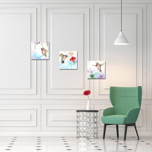 Canvbay 3Pcs Bird Canvas Wall Art Animal Picture Artwork Hummingbirds and Red Purple Flower Canvas Print Abstract Painting Vintage Wall Decor for Bedroom Office Farmhouse 12x12inchx3pcs (Small) in Saudi Arabia