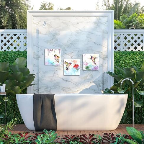 Canvbay 3Pcs Bird Canvas Wall Art Animal Picture Artwork Hummingbirds and Red Purple Flower Canvas Print Abstract Painting Vintage Wall Decor for Bedroom Office Farmhouse 12x12inchx3pcs (Small) in Saudi Arabia