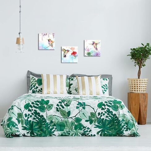 Canvbay 3Pcs Bird Canvas Wall Art Animal Picture Artwork Hummingbirds and Red Purple Flower Canvas Print Abstract Painting Vintage Wall Decor for Bedroom Office Farmhouse 12x12inchx3pcs (Small) in Saudi Arabia