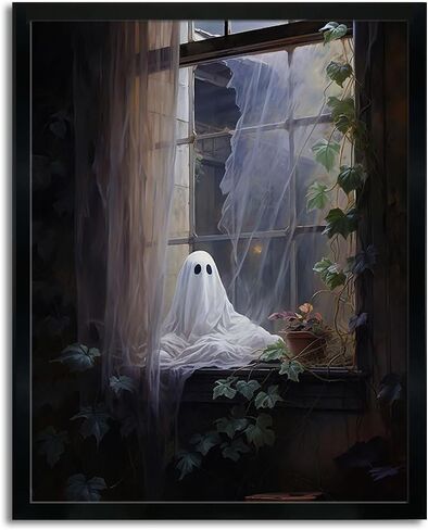 FRAMED Halloween Wall Decor - Cute Gothic Ghost Wall Art for Room Decor - Spooky Halloween Decoration with Canvas Wall Art & Ghost Poster (8''x10'') in Saudi Arabia