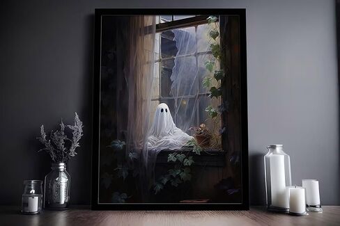FRAMED Halloween Wall Decor - Cute Gothic Ghost Wall Art for Room Decor - Spooky Halloween Decoration with Canvas Wall Art & Ghost Poster (8''x10'') in Saudi Arabia