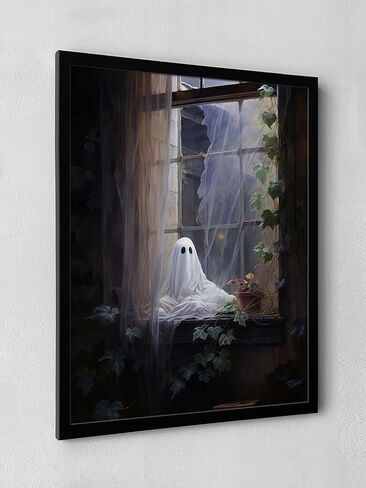 FRAMED Halloween Wall Decor - Cute Gothic Ghost Wall Art for Room Decor - Spooky Halloween Decoration with Canvas Wall Art & Ghost Poster (8''x10'') in Saudi Arabia