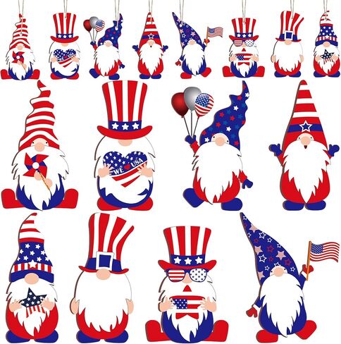 Bucherry 40 Pieces 4th of July Gnome Ornaments Patriotic Wood Gnome Independence Day Wooden Tree Decoration Red White Blue Memorial Day Hanging Gnome Decor for USA Fourth July Party Home Supplies in Saudi Arabia