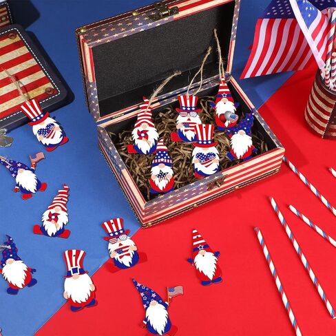 Bucherry 40 Pieces 4th of July Gnome Ornaments Patriotic Wood Gnome Independence Day Wooden Tree Decoration Red White Blue Memorial Day Hanging Gnome Decor for USA Fourth July Party Home Supplies in Saudi Arabia