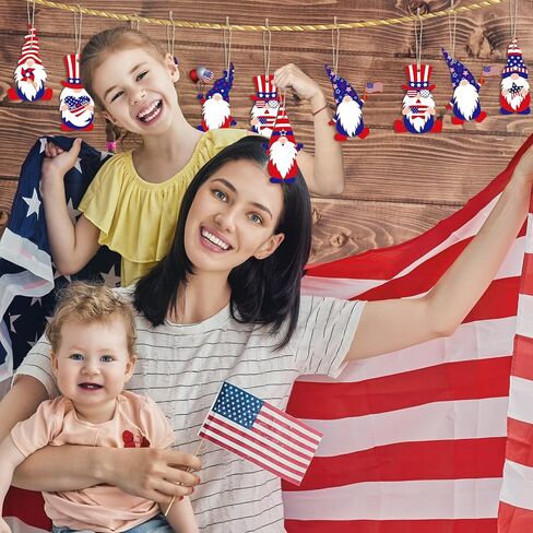 Bucherry 40 Pieces 4th of July Gnome Ornaments Patriotic Wood Gnome Independence Day Wooden Tree Decoration Red White Blue Memorial Day Hanging Gnome Decor for USA Fourth July Party Home Supplies in Saudi Arabia