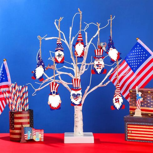 Bucherry 40 Pieces 4th of July Gnome Ornaments Patriotic Wood Gnome Independence Day Wooden Tree Decoration Red White Blue Memorial Day Hanging Gnome Decor for USA Fourth July Party Home Supplies in Saudi Arabia