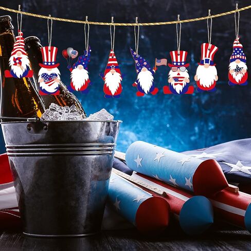 Bucherry 40 Pieces 4th of July Gnome Ornaments Patriotic Wood Gnome Independence Day Wooden Tree Decoration Red White Blue Memorial Day Hanging Gnome Decor for USA Fourth July Party Home Supplies in Saudi Arabia