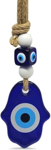 إكسسوارات زينة للسيارة معلقة يدويًا من همسة، زجاج أزرق داكن مع حماية للعين الشريرة in Kuwait