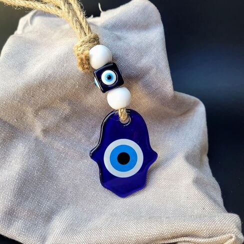 إكسسوارات زينة للسيارة معلقة يدويًا من همسة، زجاج أزرق داكن مع حماية للعين الشريرة in Kuwait