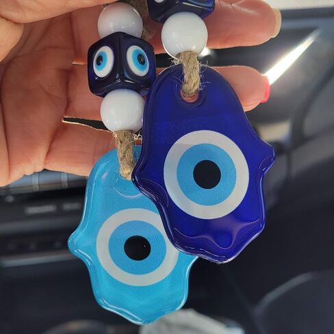 إكسسوارات زينة للسيارة معلقة يدويًا من همسة، زجاج أزرق داكن مع حماية للعين الشريرة in Kuwait