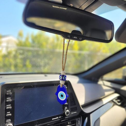 إكسسوارات زينة للسيارة معلقة يدويًا من همسة، زجاج أزرق داكن مع حماية للعين الشريرة in Kuwait