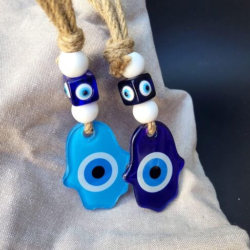 إكسسوارات زينة للسيارة معلقة يدويًا من همسة، زجاج أزرق داكن مع حماية للعين الشريرة in Kuwait